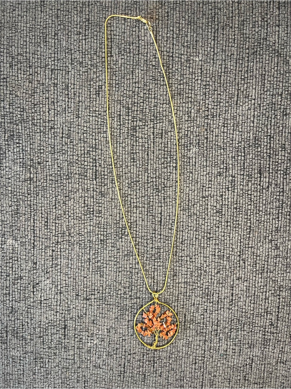 Gold Tree of Life Necklace with Orange Accents